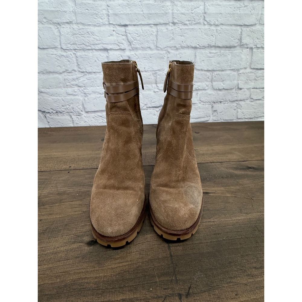 Tory Burch Leigh Brown Suede Double T Logo Lug Sole Ankle Boots 8.5M - Picture 14 of 15